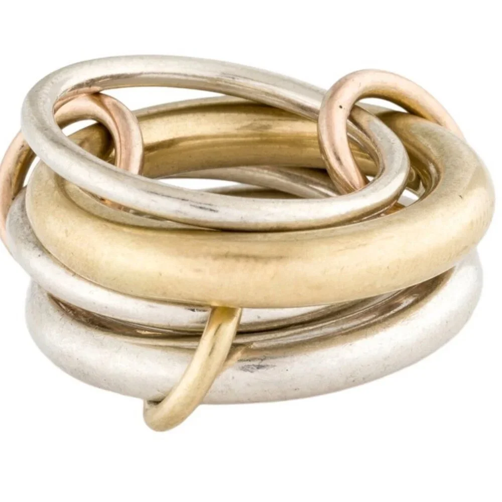SPINELLI KILCOLLIN 18K 750 YELLOW GOLD & STERLING CICI NOIR 4 BAND STACKED RING - Picture 9 of 11